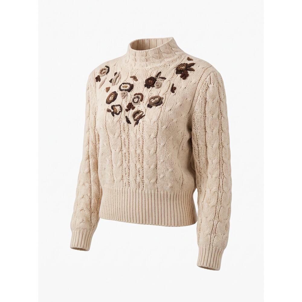 Vintage Liz Claiborne Collection Hand Knit Silk Blend Floral Cable Knit Sweater - Picture 9 of 9
